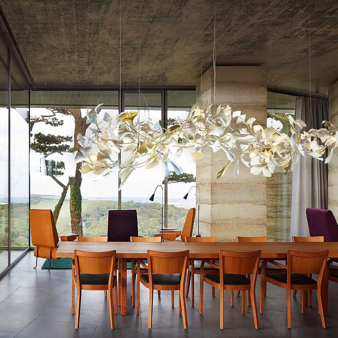 Gingko Leaves Chandelier - L 196.8″ x W 31.5″ x H 59.1″White & GoldBlushlighting