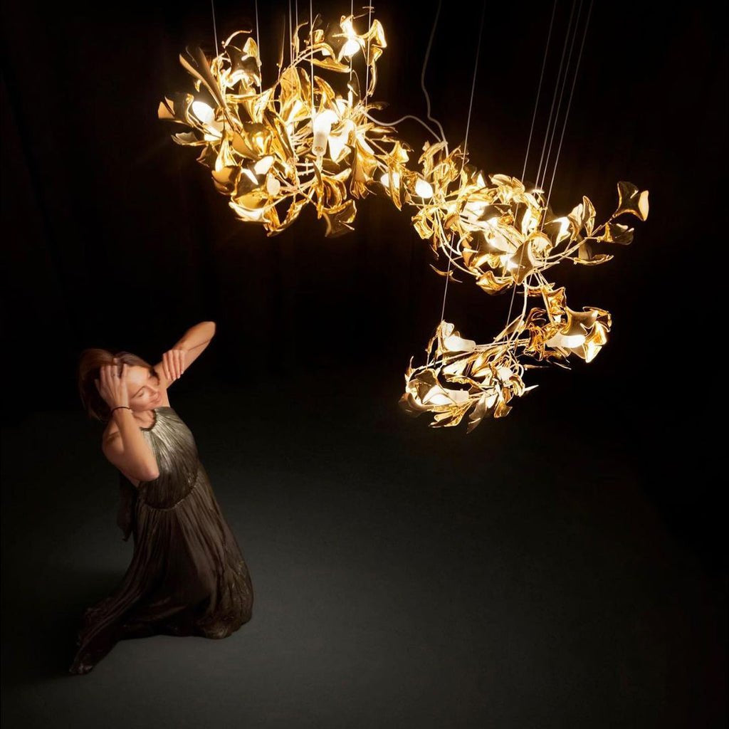 Gingko Leaves Chandelier - L 196.8″ x W 31.5″ x H 59.1″White & GoldBlushlighting