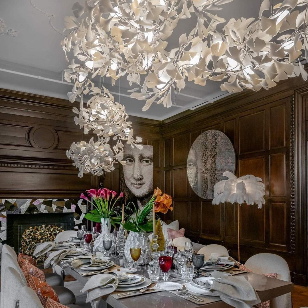 Gingko Leaves Chandelier - L 196.8″ x W 31.5″ x H 59.1″White & GoldBlushlighting