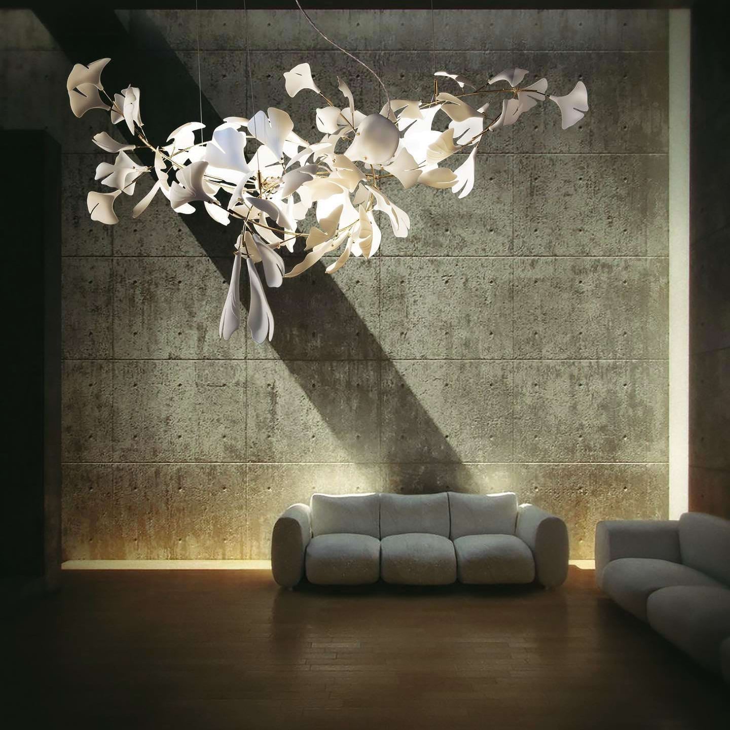 Gingko Leaves Chandelier - L 196.8″ x W 31.5″ x H 59.1″White & GoldBlushlighting