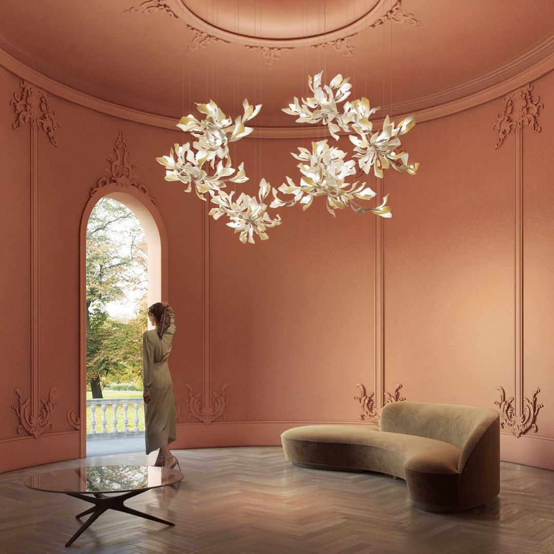 Gingko Leaves Chandelier - L 196.8″ x W 31.5″ x H 59.1″White & GoldBlushlighting