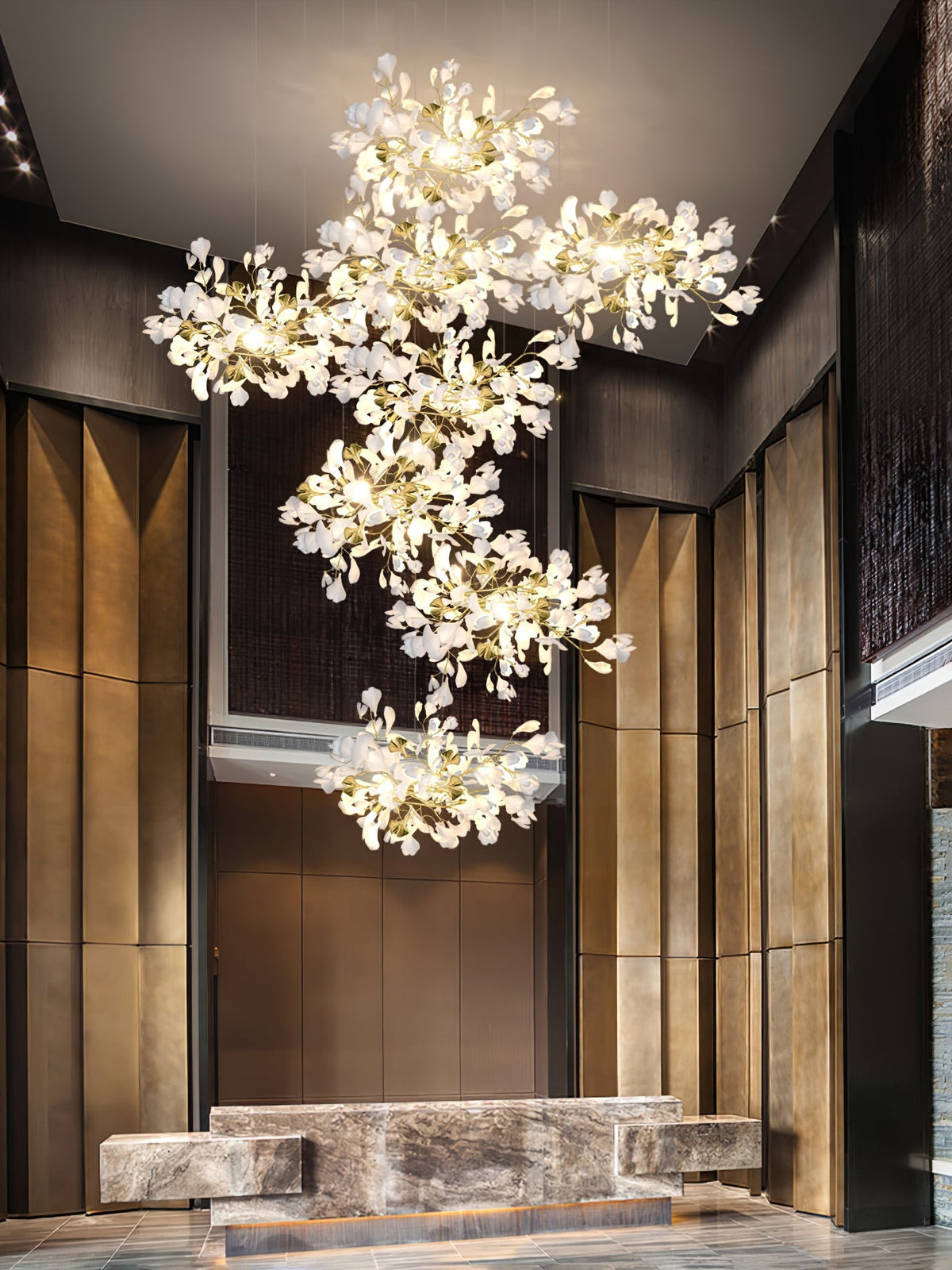 Gingko Leaves Chandelier - L 196.8″ x W 31.5″ x H 59.1″White & GoldBlushlighting