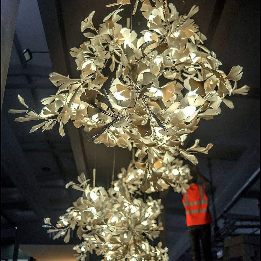 Gingko Leaves Chandelier - L 196.8″ x W 31.5″ x H 59.1″White & GoldBlushlighting