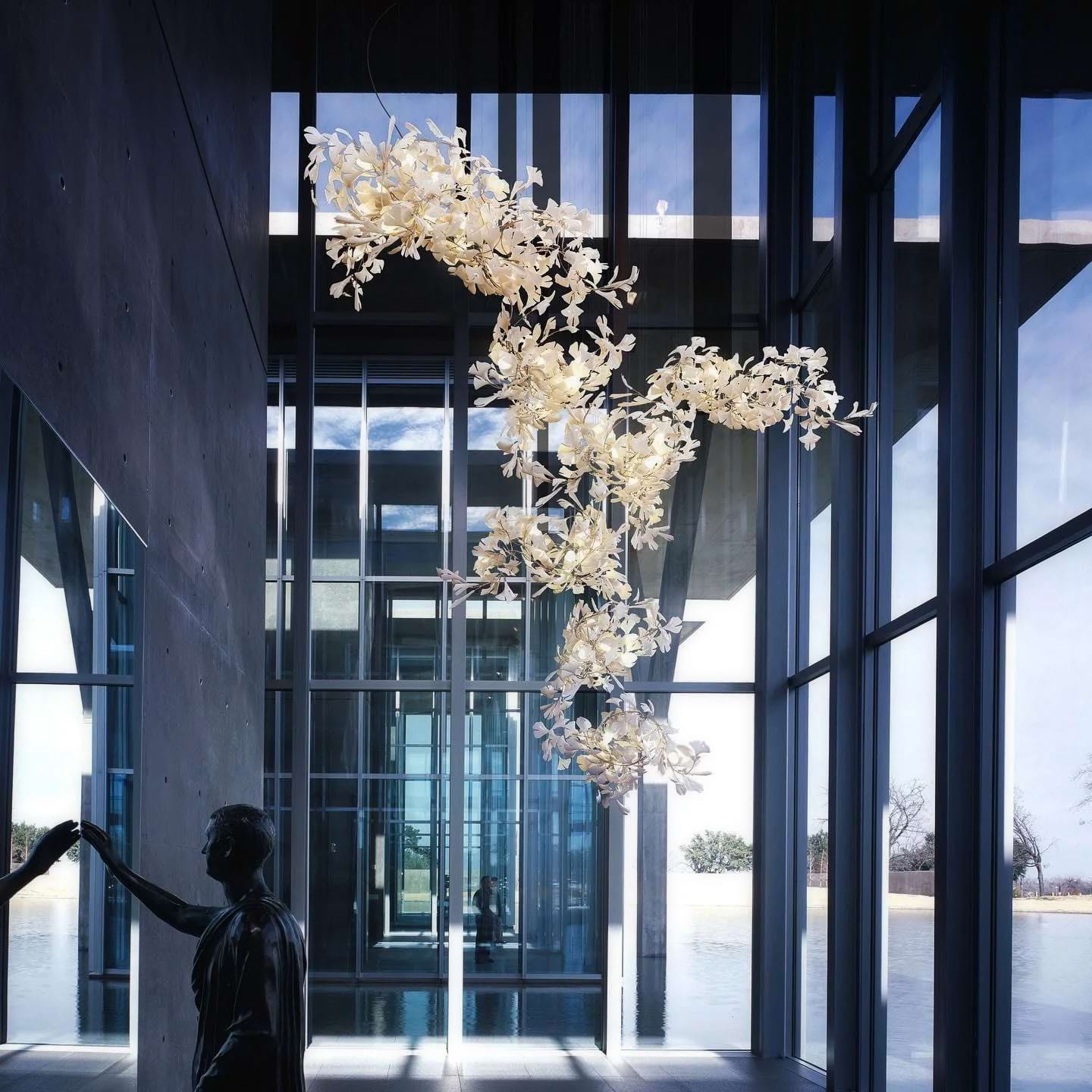 Gingko Leaves Chandelier - L 196.8″ x W 31.5″ x H 59.1″White & GoldBlushlighting