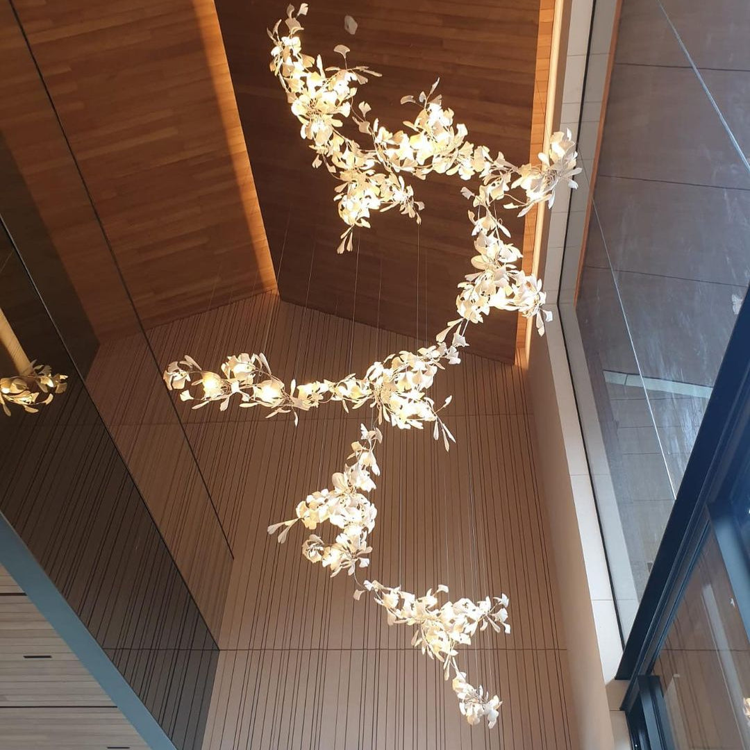 Gingko Leaves Chandelier - L 196.8″ x W 31.5″ x H 59.1″White & GoldBlushlighting