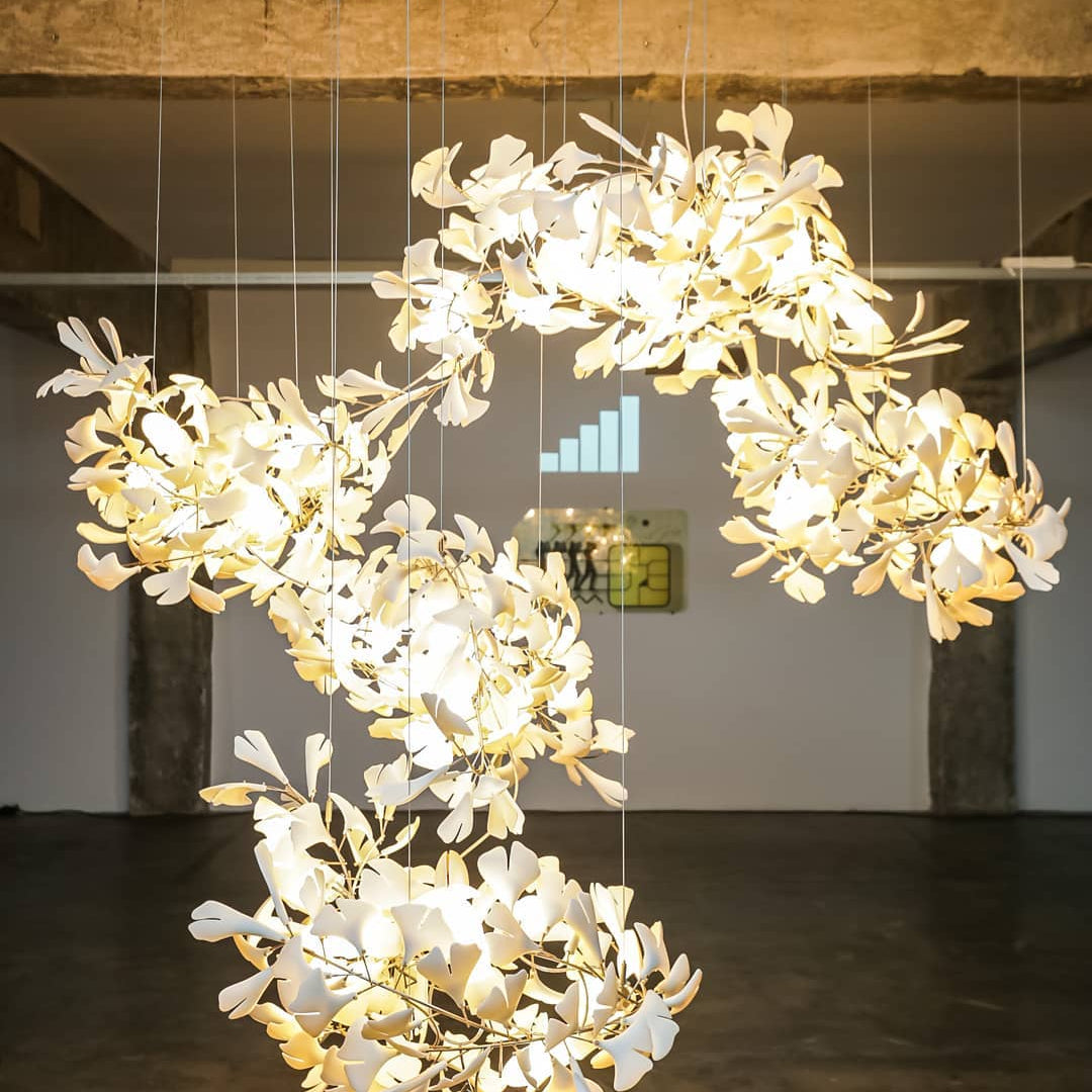 Gingko Leaves Chandelier - L 196.8″ x W 31.5″ x H 59.1″White & GoldBlushlighting