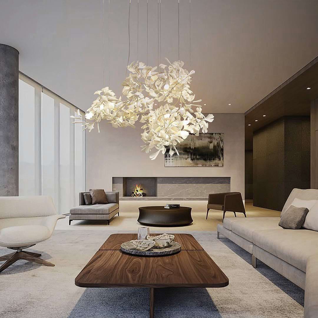 Gingko Leaves Chandelier - L 196.8″ x W 31.5″ x H 59.1″White & GoldBlushlighting