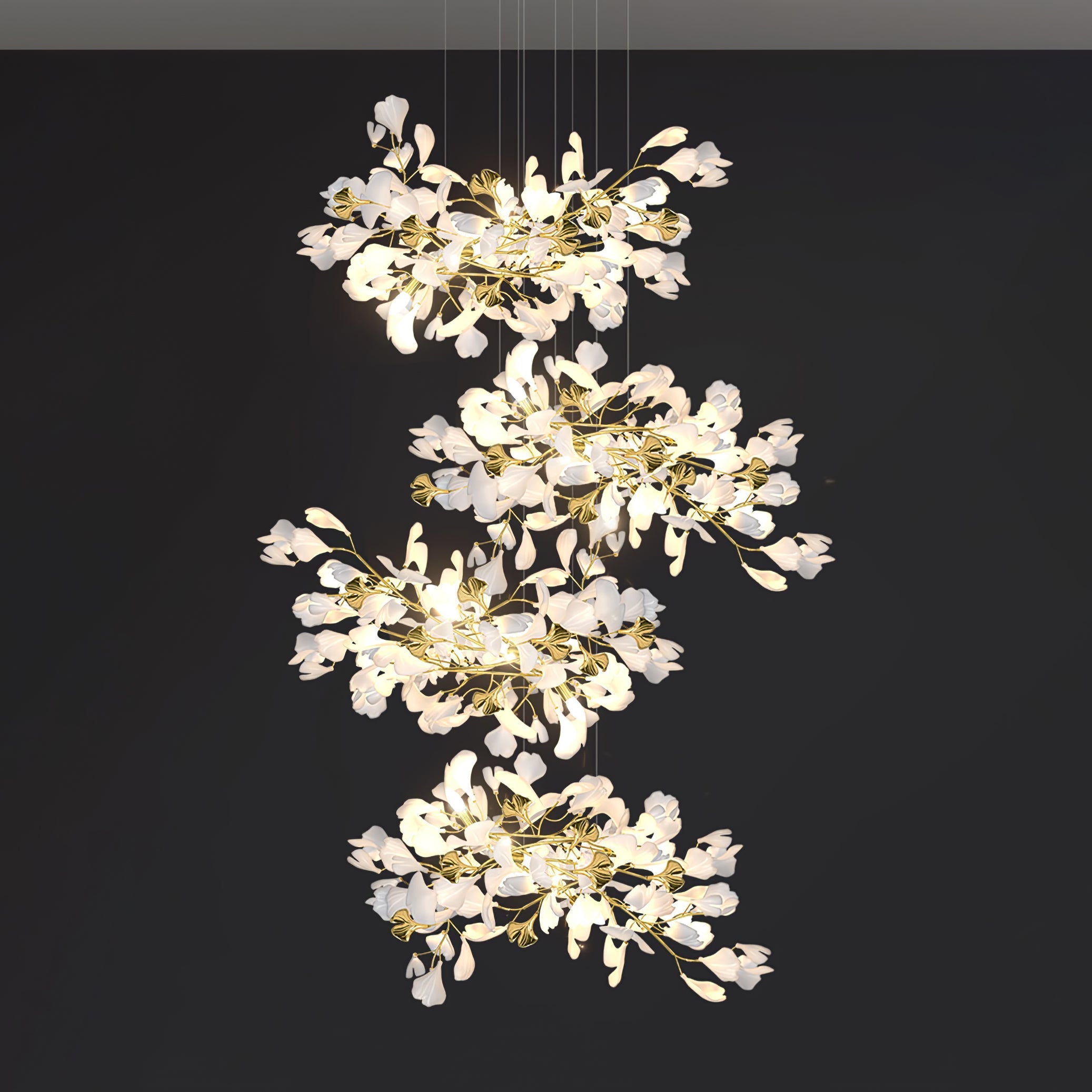 Gingko Leaves Chandelier - L 196.8″ x W 31.5″ x H 59.1″White & GoldBlushlighting