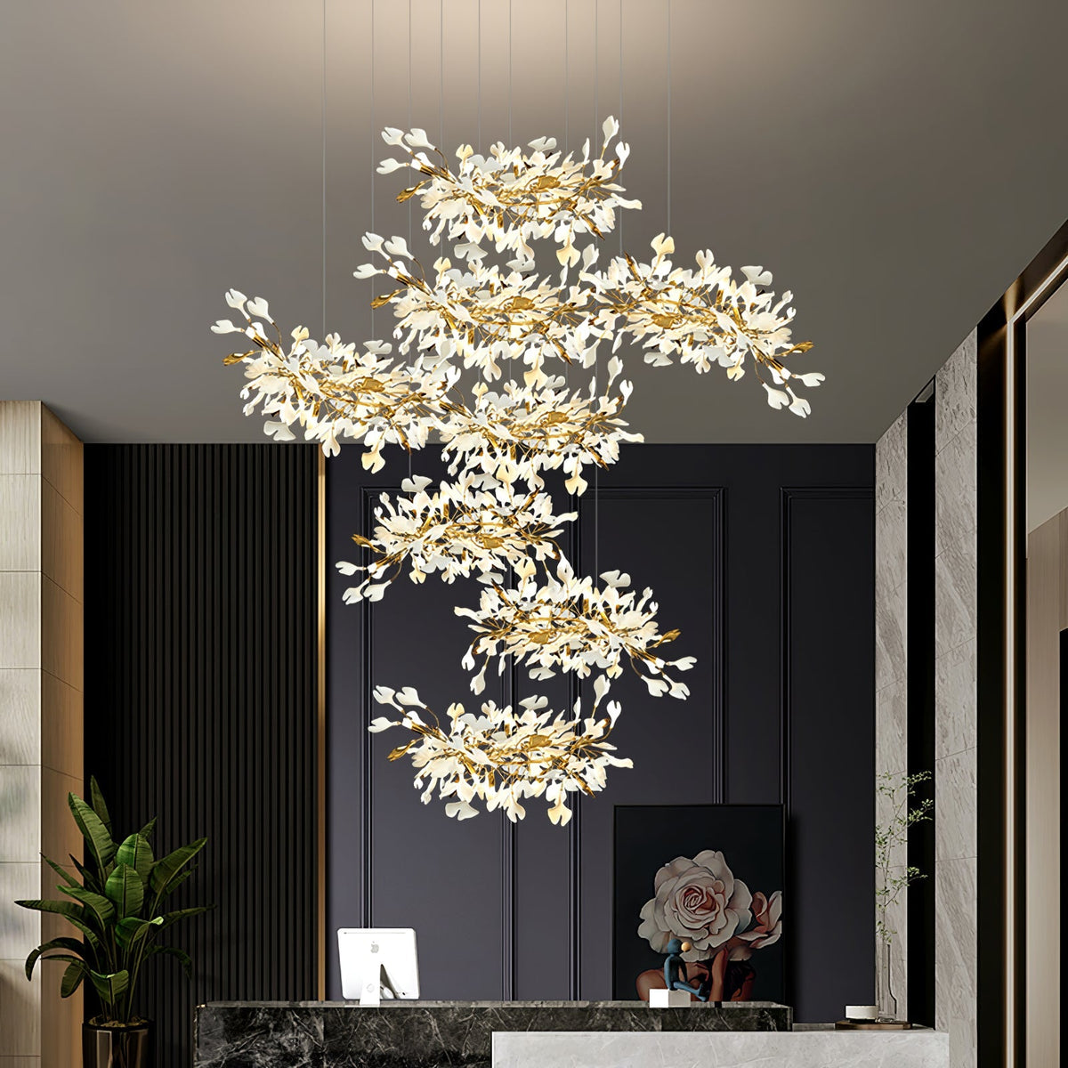 Gingko Leaves Chandelier - Support Customized DrawingsWhite & GoldBlushlighting