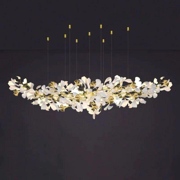 Ginkgo A Branch Chandelier-chandeliers for dining room,chandeliers for stairways,chandeliers for foyer,chandeliers for bedrooms,chandeliers for kitchen,chandeliers for living room-All white leaves-150CM (L59")-Blushlighting