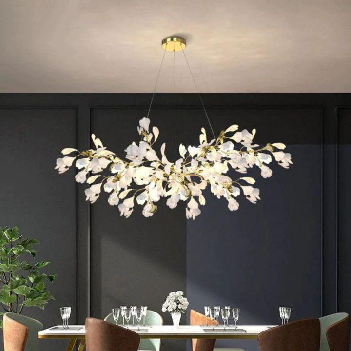 Ginkgo Branch Chandelier - All white leavesL100CM (L39¼")Blushlighting