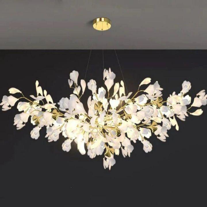 Ginkgo Branch Chandelier - All white leavesL150CM (L59")Blushlighting