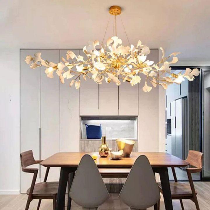 Ginkgo C Branch Chandelier - All white leaves150CM (59")Blushlighting