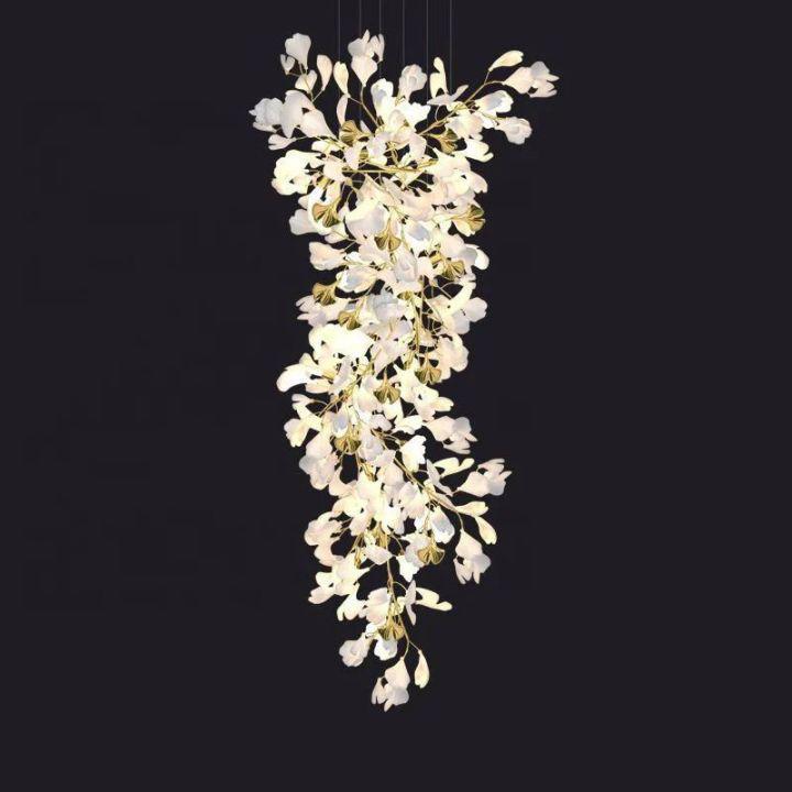 Ginkgo Cascading A Branch Chandelier-chandeliers for dining room,chandeliers for stairways,chandeliers for foyer,chandeliers for bedrooms,chandeliers for kitchen,chandeliers for living room-White + gold accents-H150CM (H59")-Blushlighting