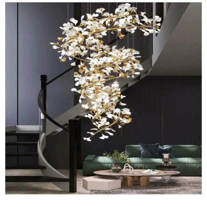 Ginkgo Cascading B (Spiral) Branch Chandelier - White + gold accentsH150CM (H59")Blushlighting