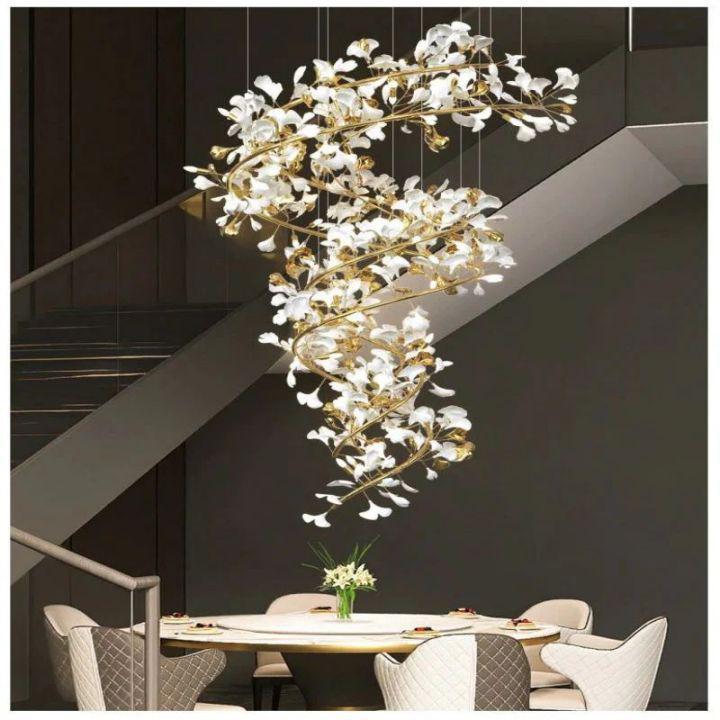 Ginkgo Cascading B (Spiral) Branch Chandelier - All white leavesH150CM (H59")Blushlighting
