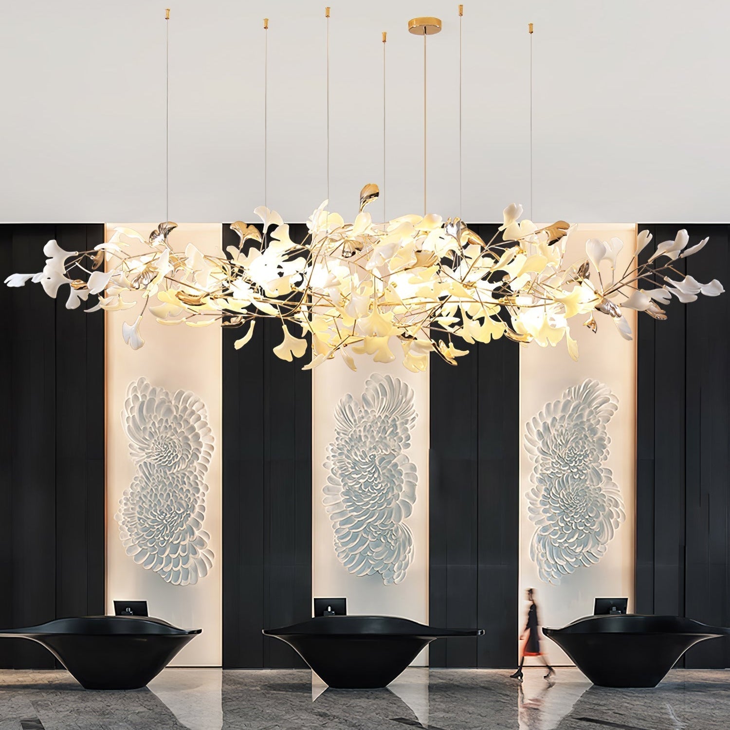 Ginkgo Cloud Chandelier - Model A L 78.7″ x W 23.6″ x H 23.6″Gold & WhiteBlushlighting