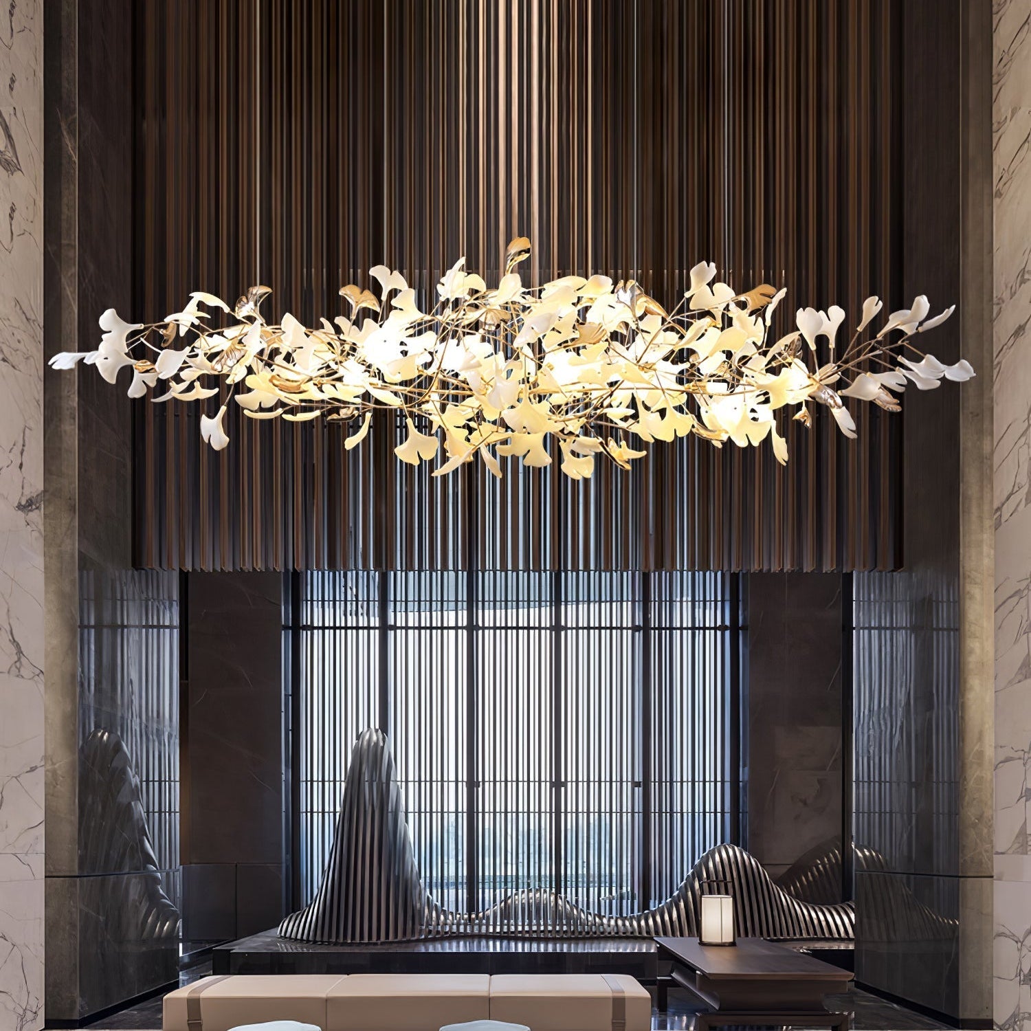 Ginkgo Cloud Chandelier - Model A L 78.7″ x W 23.6″ x H 23.6″Gold & WhiteBlushlighting