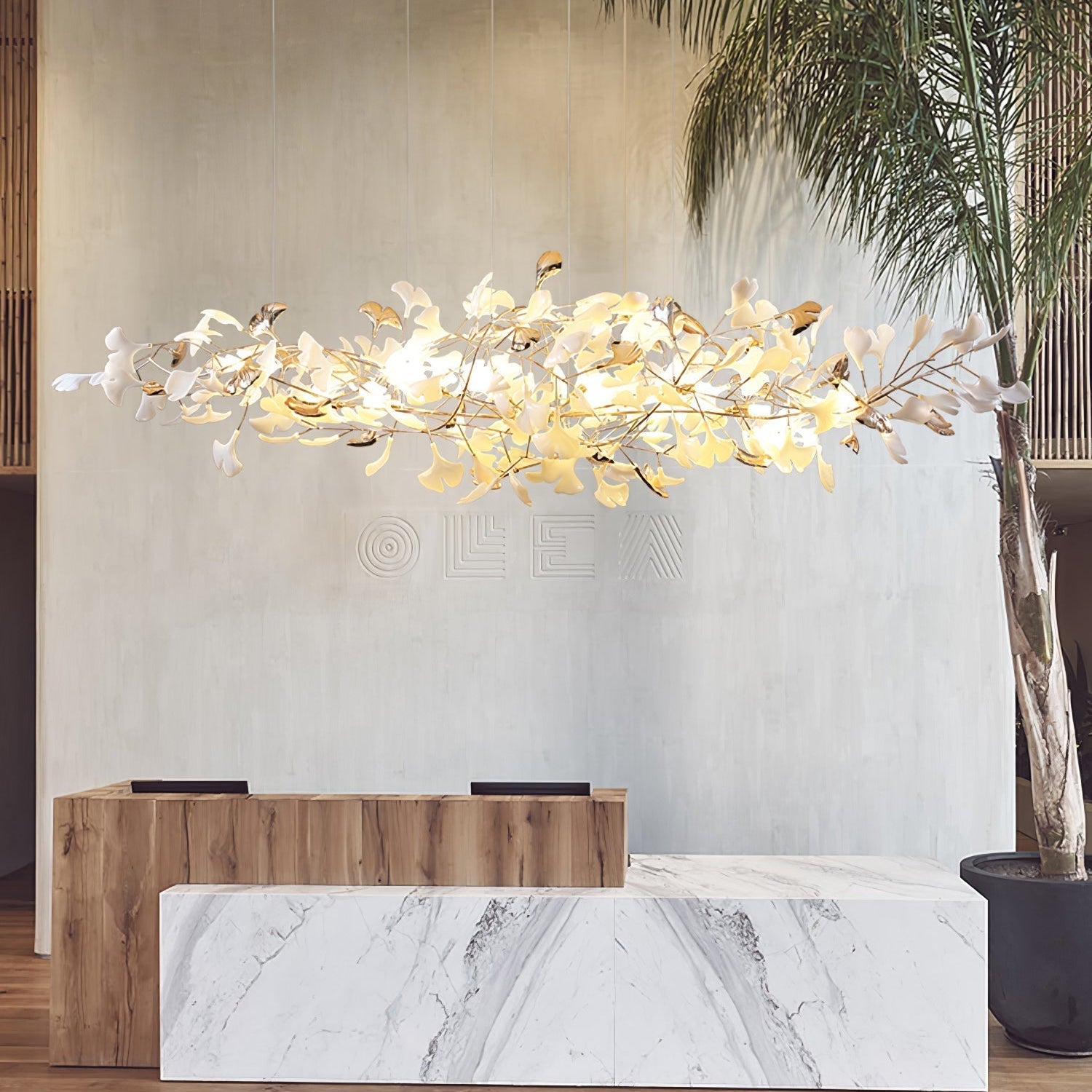 Ginkgo Cloud Chandelier - Model A L 78.7″ x W 23.6″ x H 23.6″Gold & WhiteBlushlighting