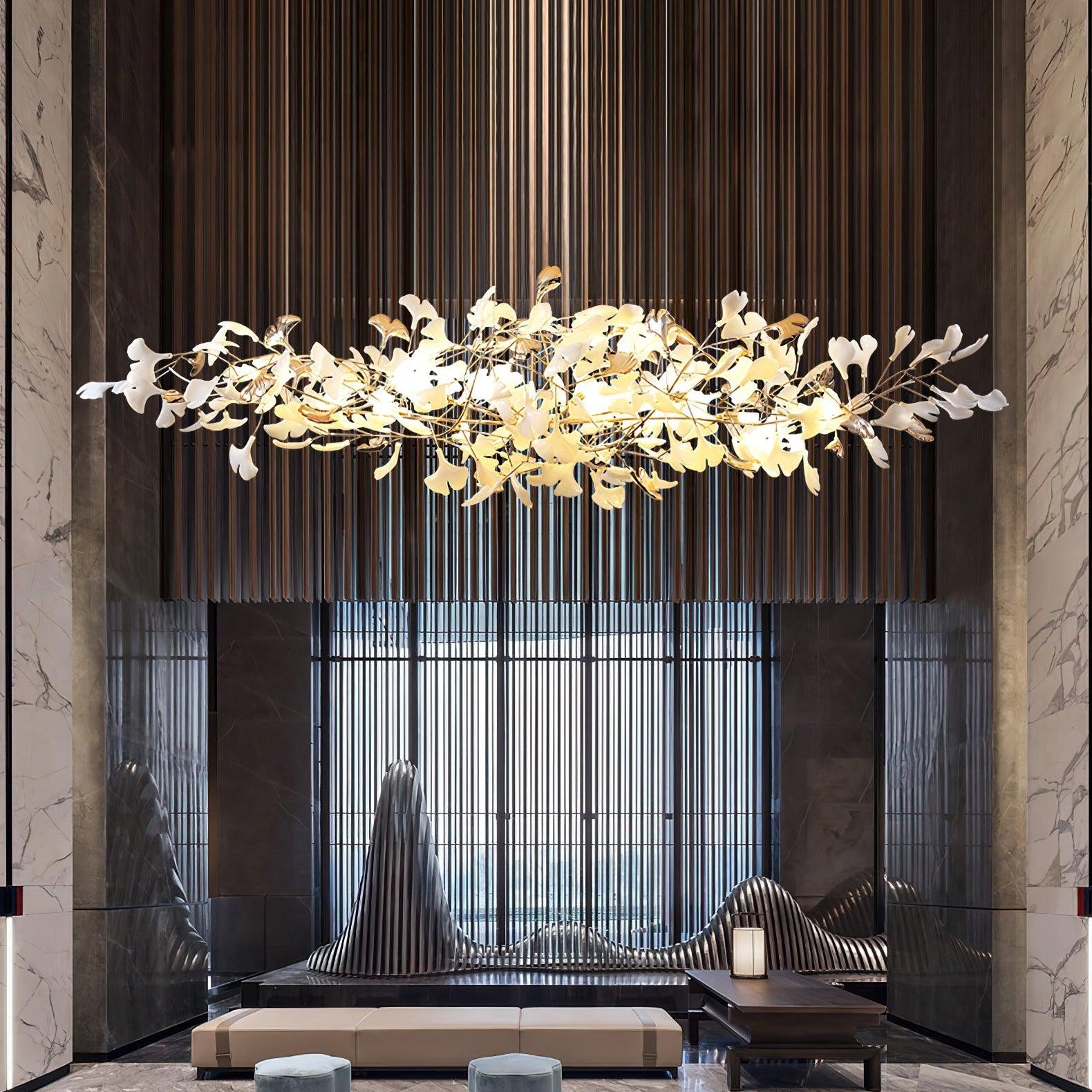 Ginkgo Cloud Chandelier - Model A L 78.7″ x W 23.6″ x H 23.6″Gold & WhiteBlushlighting