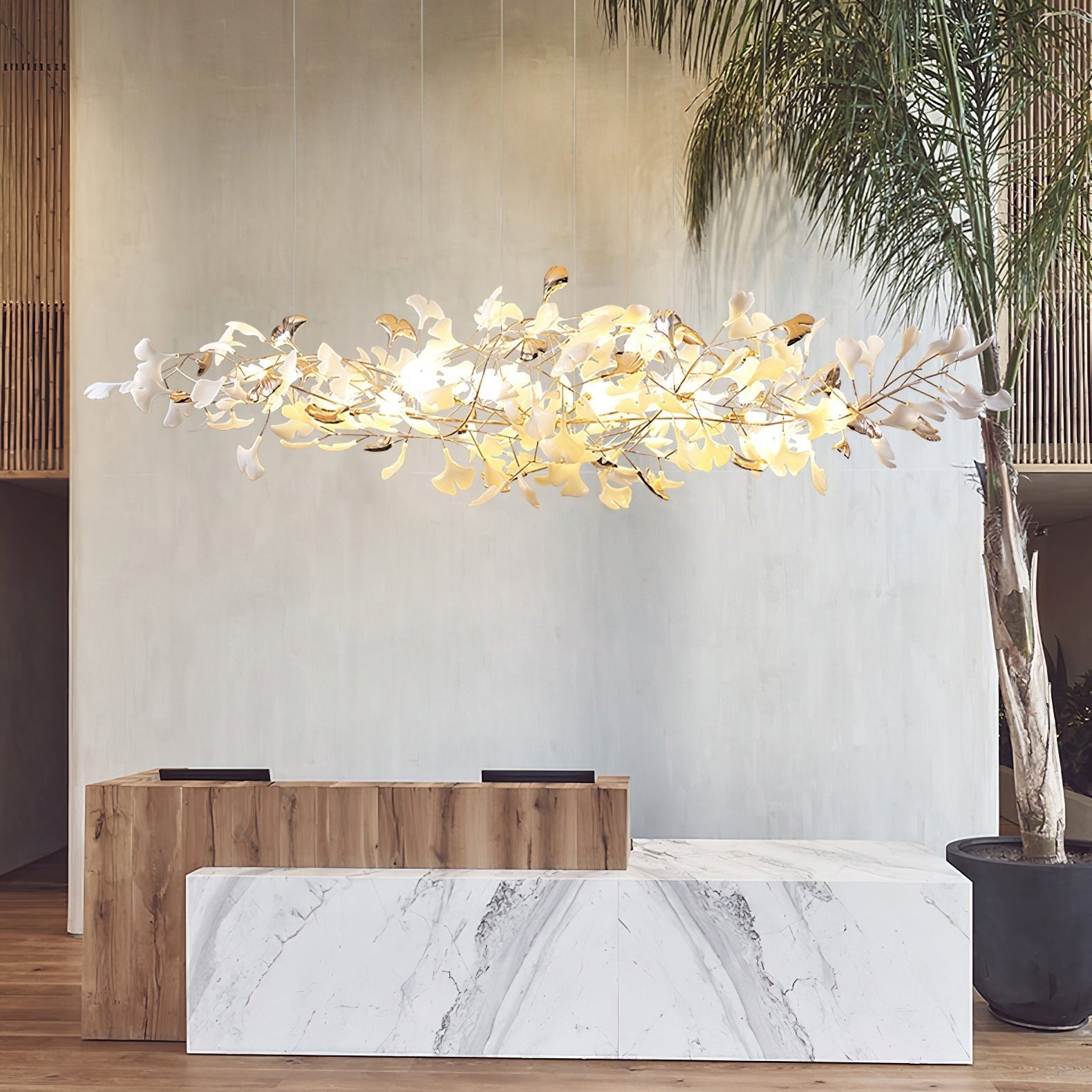 Ginkgo Cloud Chandelier - Model A L 78.7″ x W 23.6″ x H 23.6″Gold & WhiteBlushlighting