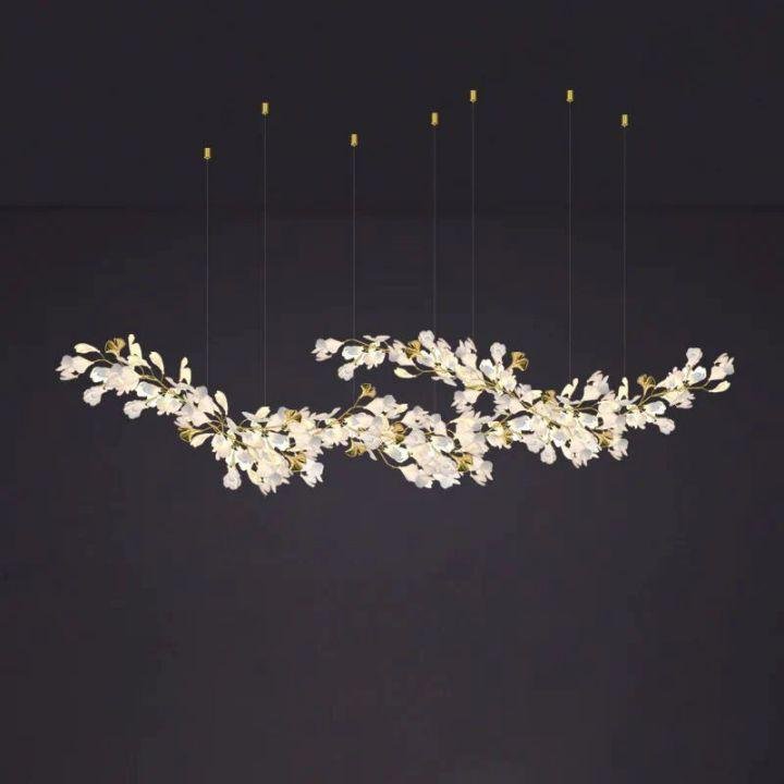 Ginkgo E Branch Chandelier - All white leaves150CM(59")Blushlighting