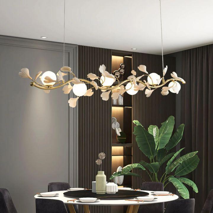 Ginkgo Glass Chandelier - 4 heads Size: L 39.4″(100cm) x H 6.3″(16cm)Blushlighting
