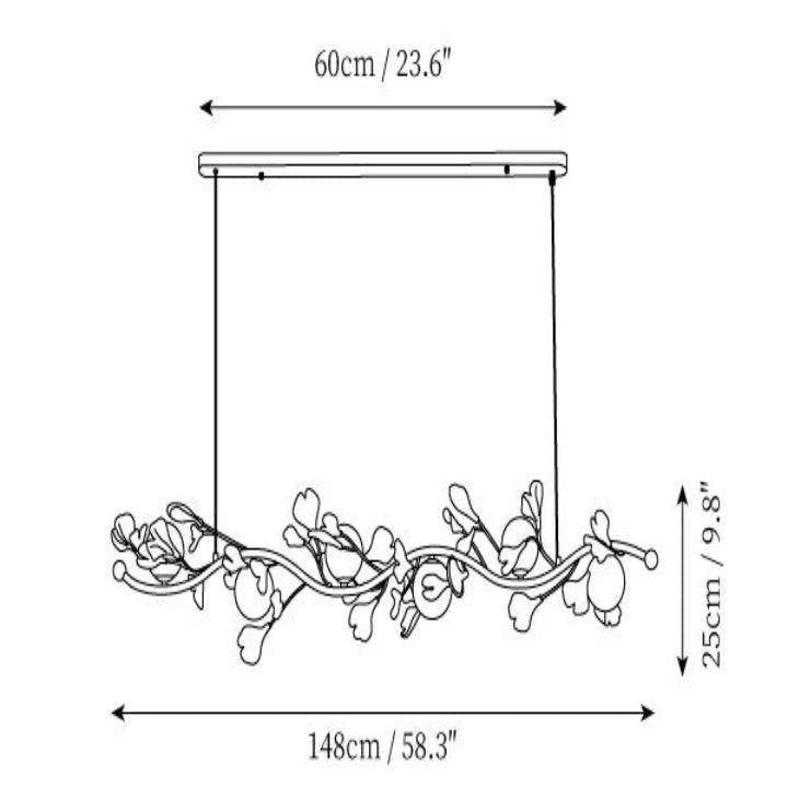 Ginkgo Glass Chandelier - 6 heads Size: L 58.3″(148cm) x H 9.8″(25cm)Blushlighting