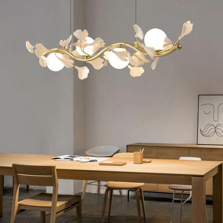 Ginkgo Glass Chandelier - 4 heads Size: L 39.4″(100cm) x H 6.3″(16cm)Blushlighting