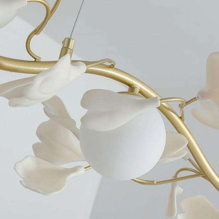 Ginkgo Glass Chandelier - 4 heads Size: L 39.4″(100cm) x H 6.3″(16cm)Blushlighting