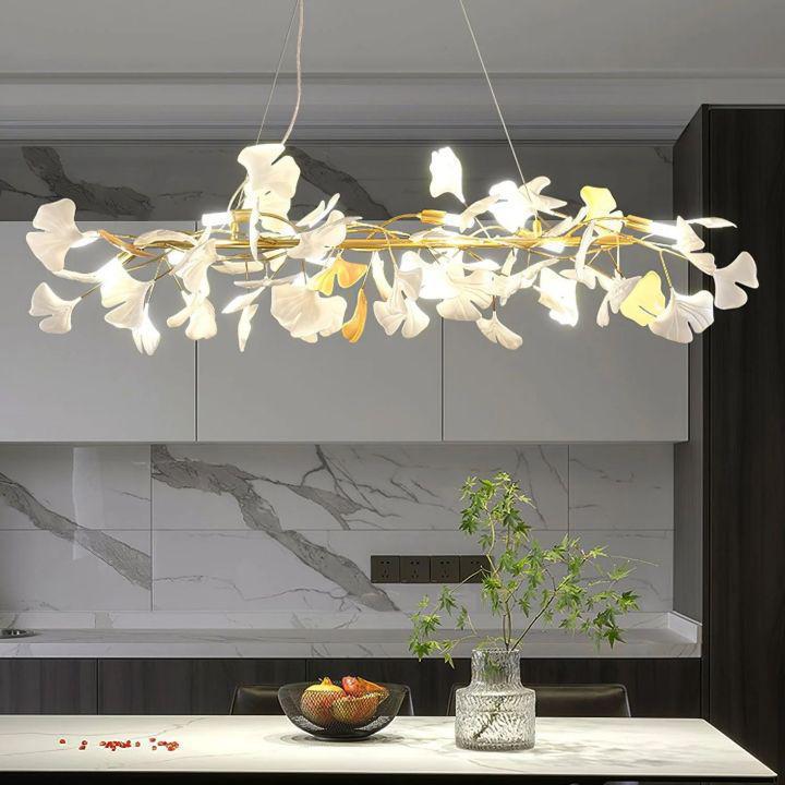 Ginkgo Luxury Chandelier Style E - 8 Lights: L 59''(150cm) x W 11.8''(30cm)Gold+WhiteBlushlighting