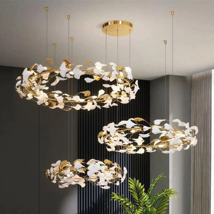 Ginkgo Rings Branch Chandelier - All white leavesD39¼"+ D31½" +D23½"Blushlighting