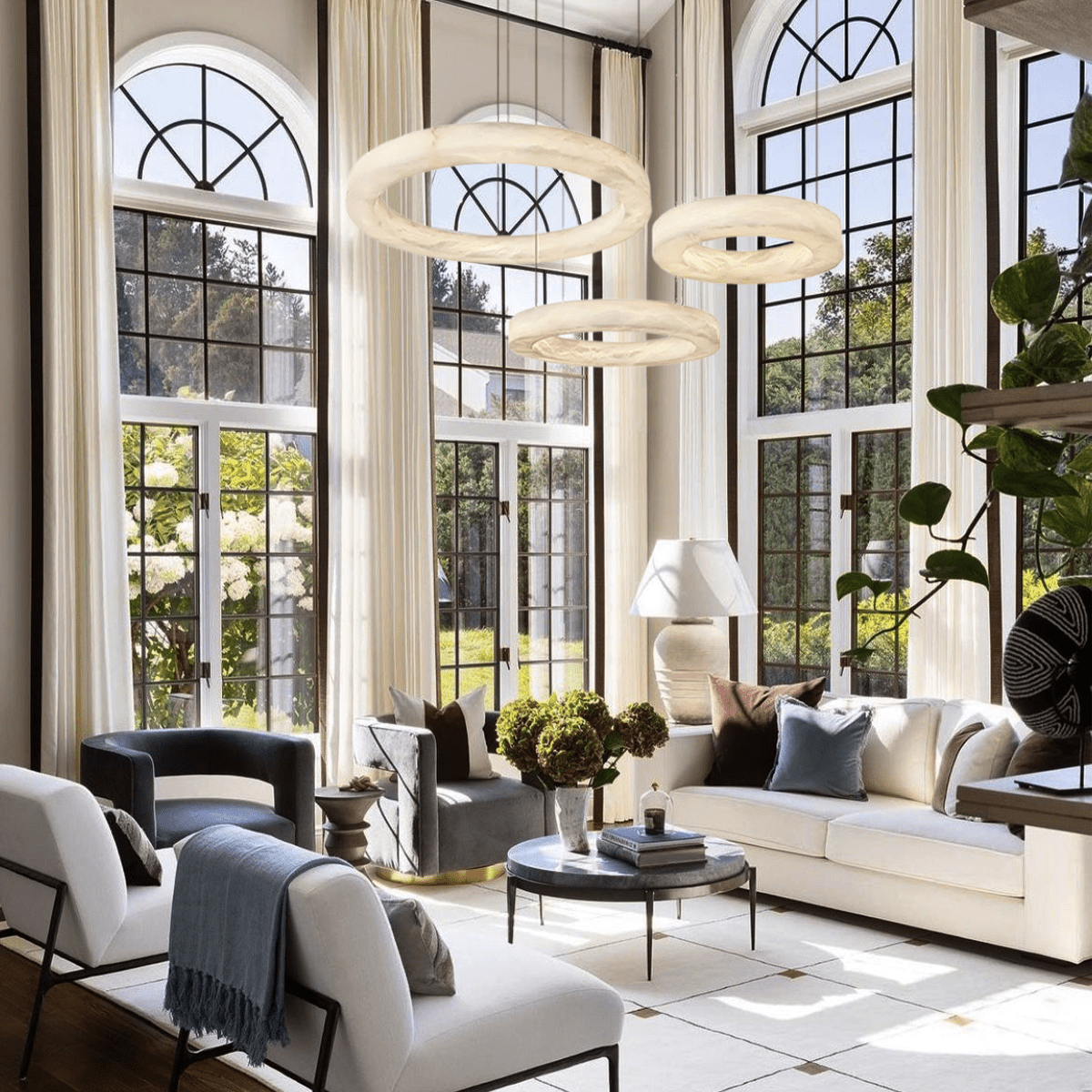 Glacera Alabaster Round Chandelier 19'' 27'' 36'' 60''D - D 19.7"+D 27.6"+D 35.4"BrassBlushlighting