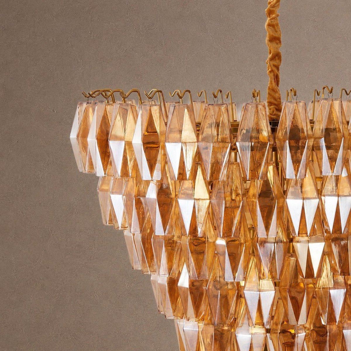 Glam Amber Glass Tiered Chandelier, 39.4 inch - ∅ 39.4″ x H 39.4″Gold & AmberBlushlighting