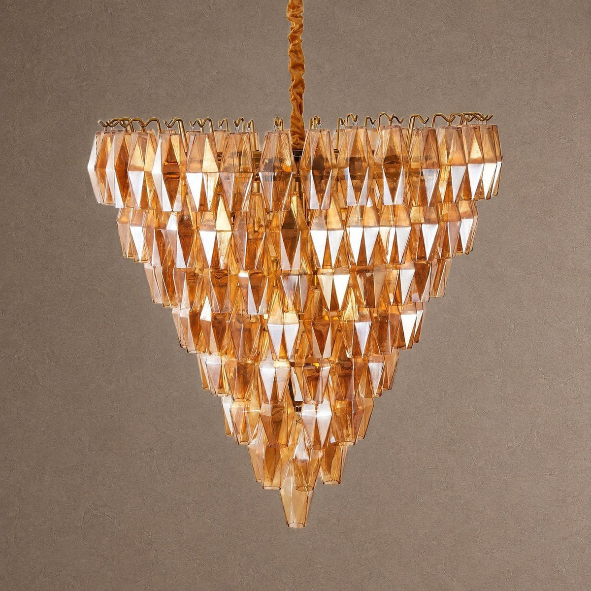 Glam Amber Glass Tiered Chandelier, 39.4 inch - ∅ 39.4″ x H 39.4″Gold & AmberBlushlighting