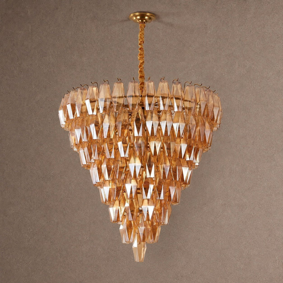 Glam Amber Glass Tiered Chandelier, 39.4 inch - ∅ 39.4″ x H 39.4″Gold & AmberBlushlighting