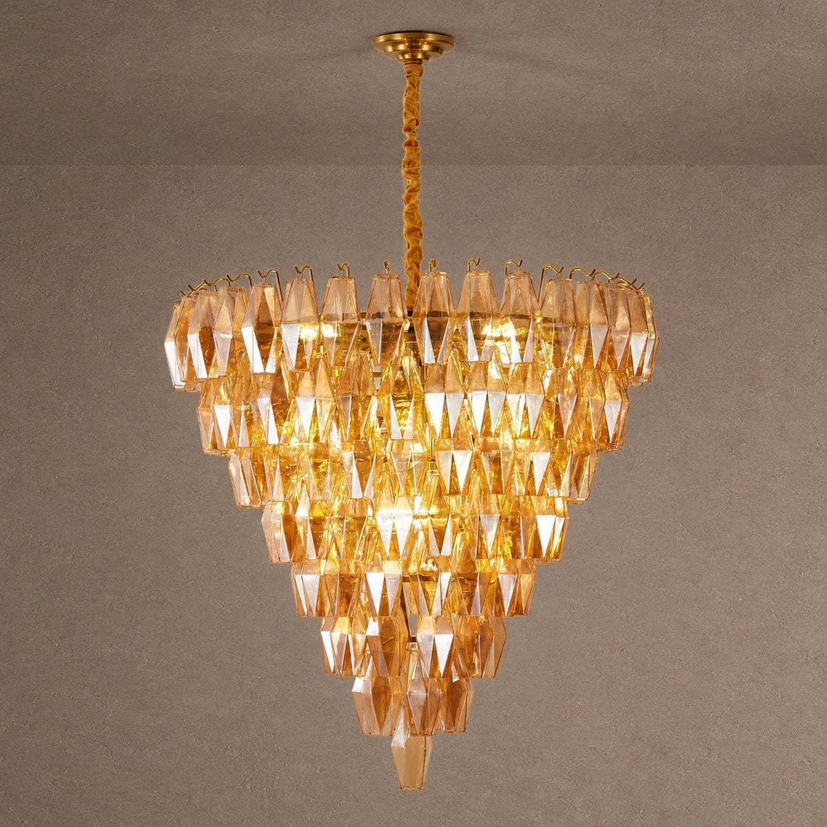 Glam Amber Glass Tiered Chandelier, 39.4 inch - ∅ 39.4″ x H 39.4″Gold & AmberBlushlighting