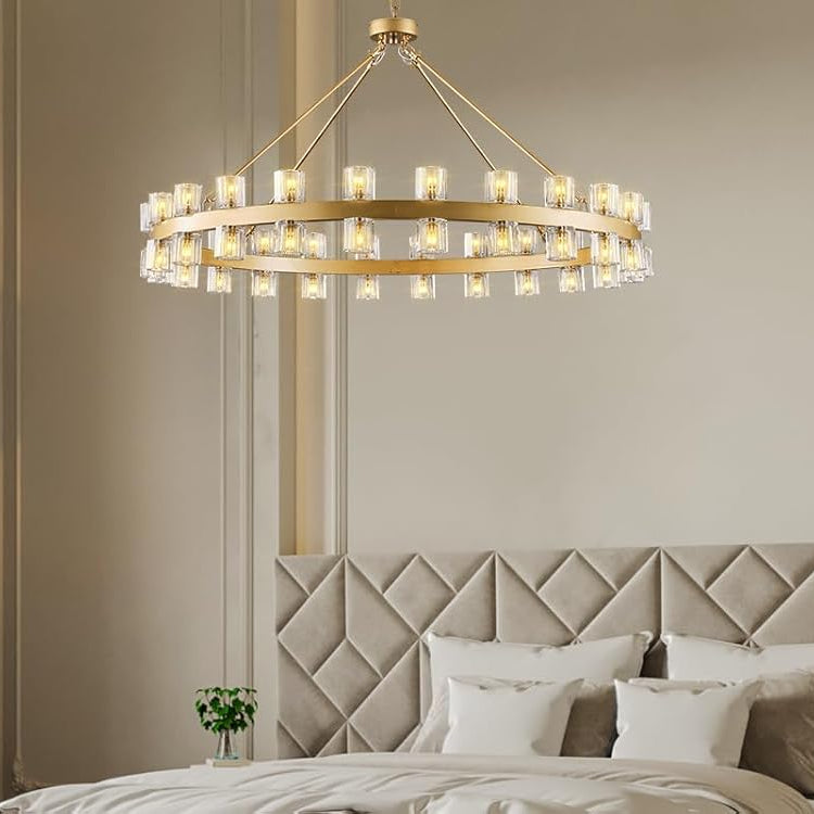 Gold 48‑Inch Wagon Wheel Chandelier with 48 Crystal Lights