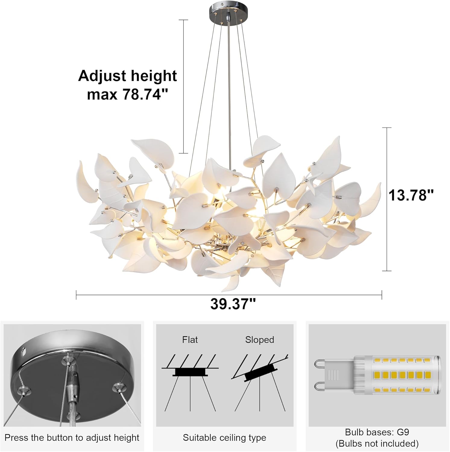 Gold Ceramic Leaf Chandelier 31.5" 6 - Light Modern Round Fixture - SilverD39''Blushlighting