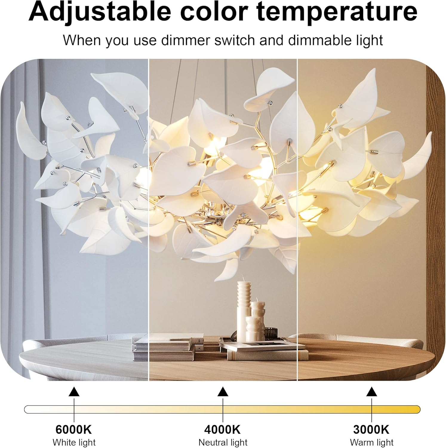 Gold Ceramic Leaf Chandelier 31.5" 6 - Light Modern Round Fixture - SilverD39''Blushlighting