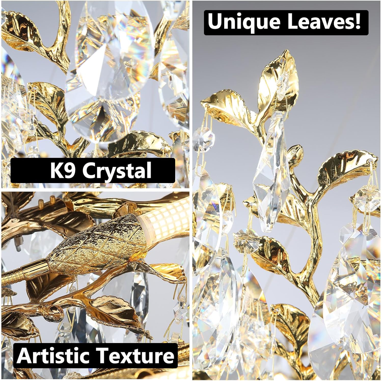 Gold Modern Crystal Tree Branch Leaf Chandelier for Home - Blushlighting