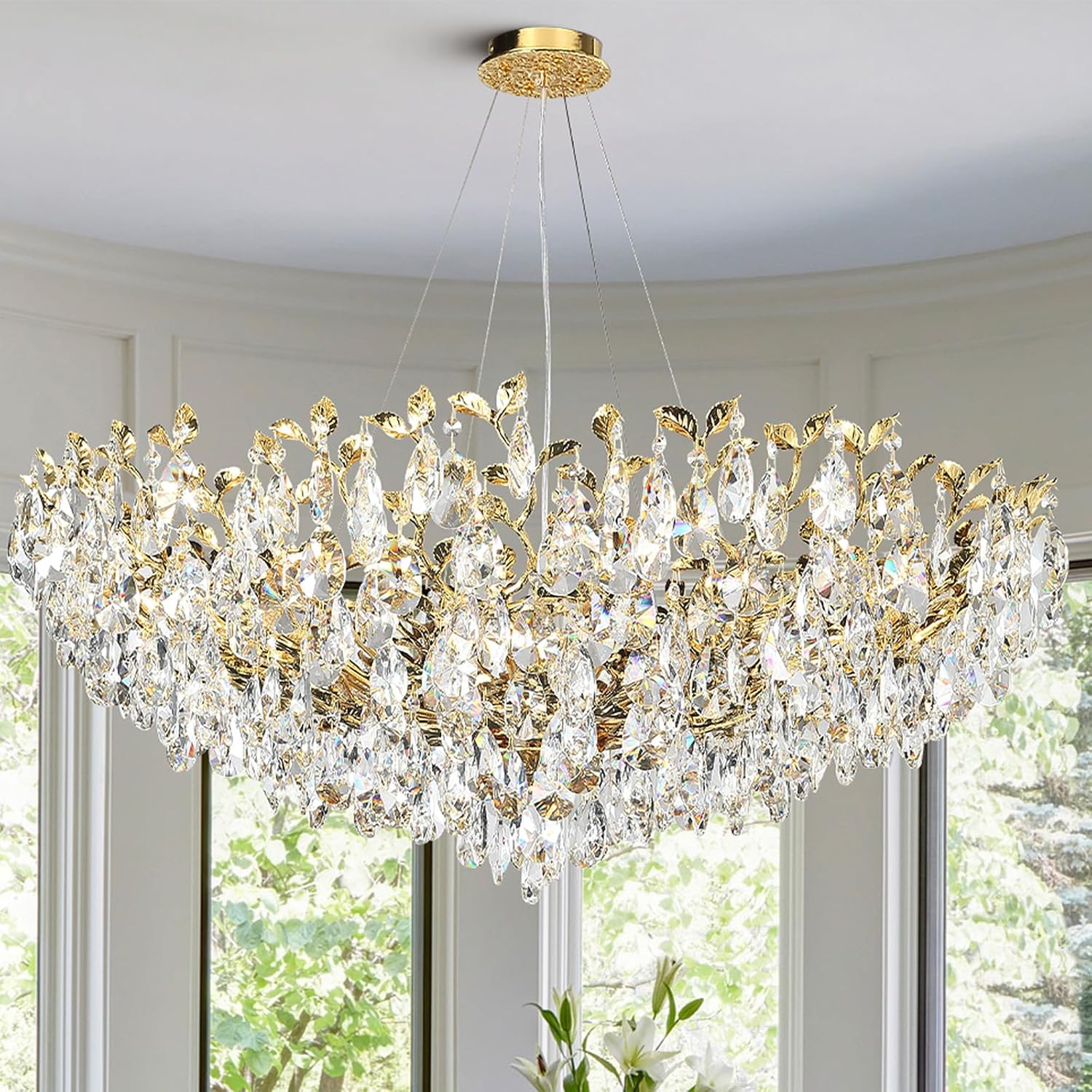 Gold Modern Crystal Tree Branch Leaf Chandelier for Home - Blushlighting