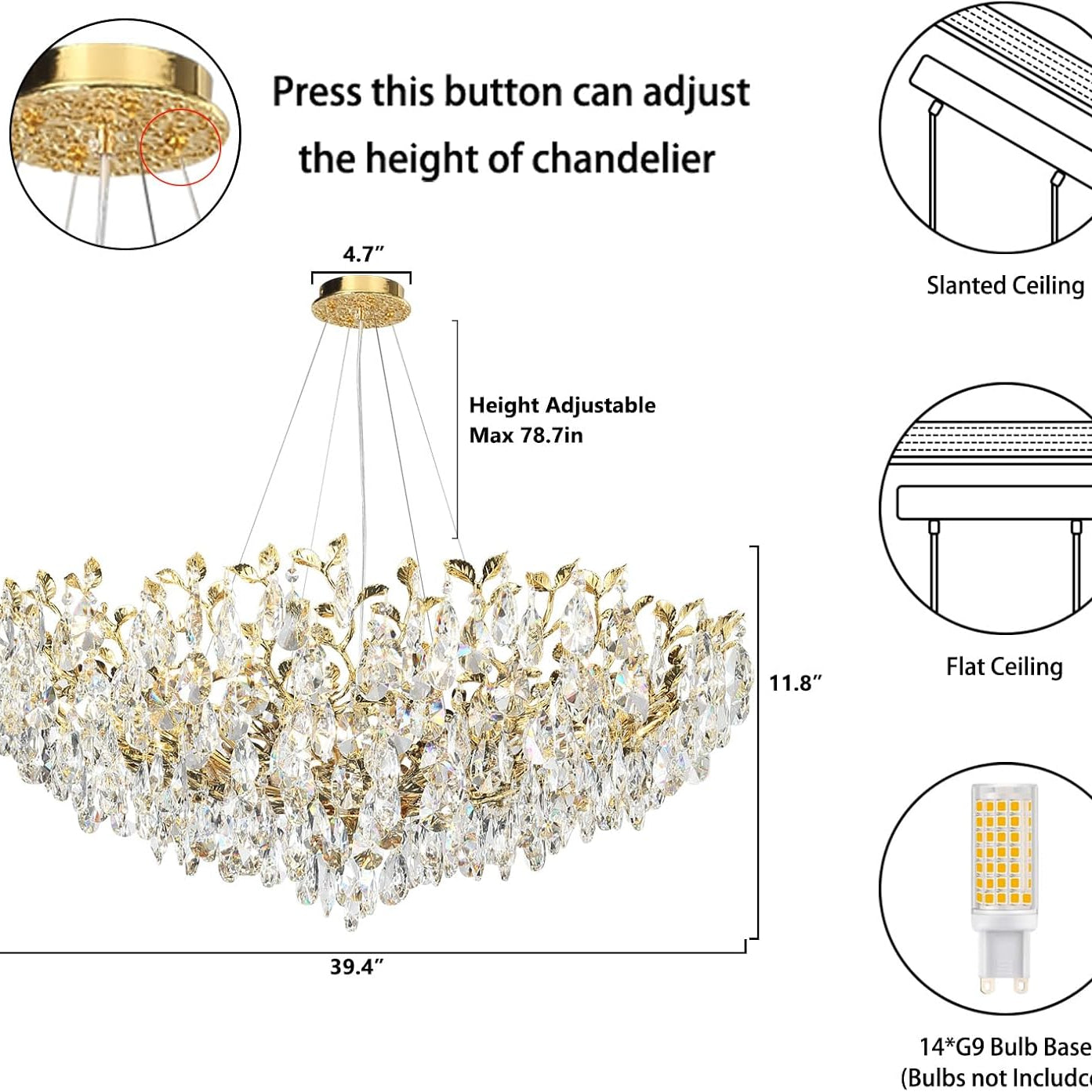 Gold Modern Crystal Tree Branch Leaf Chandelier for Home