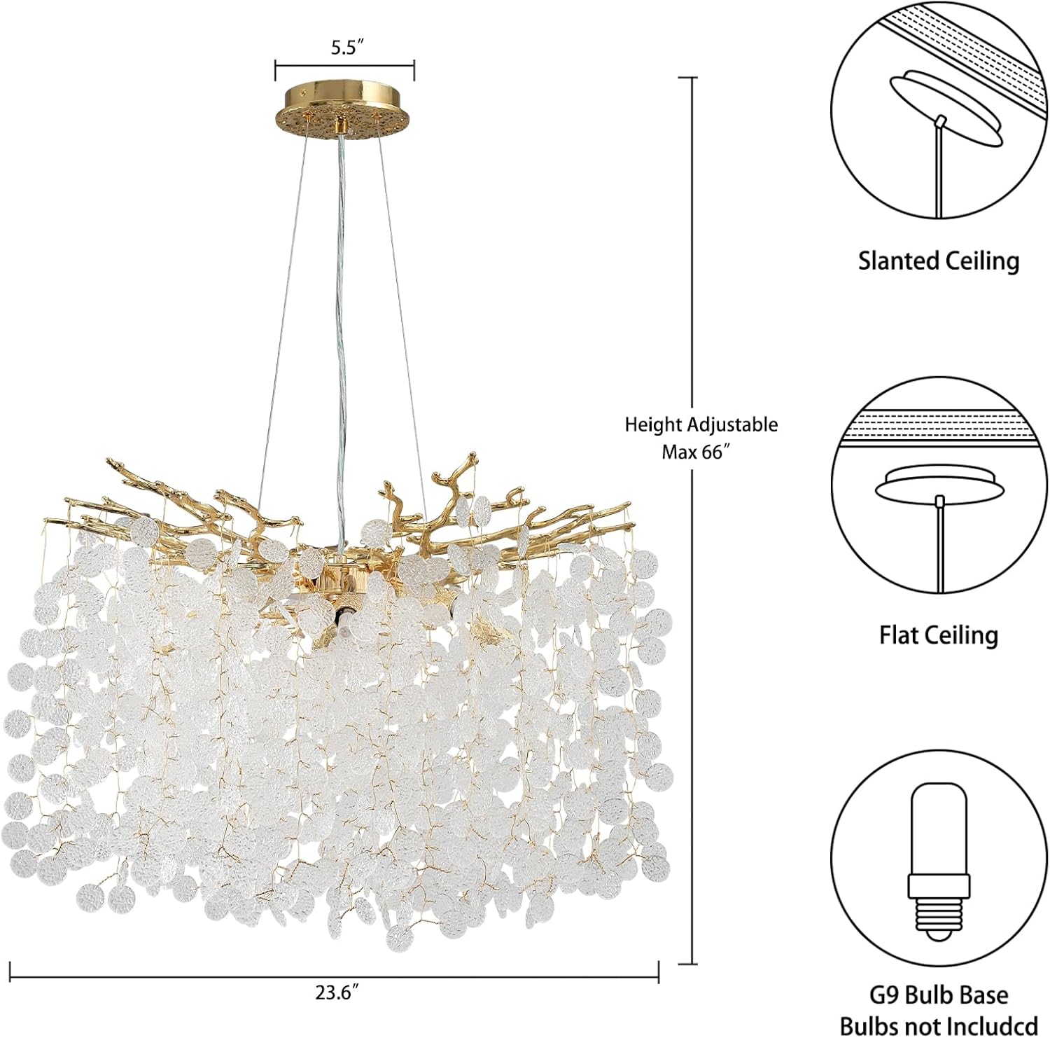 Gold Modern Tree Branch Crystal Chandelier 23.6" Round - GoldRound - Money - D23.6"Blushlighting