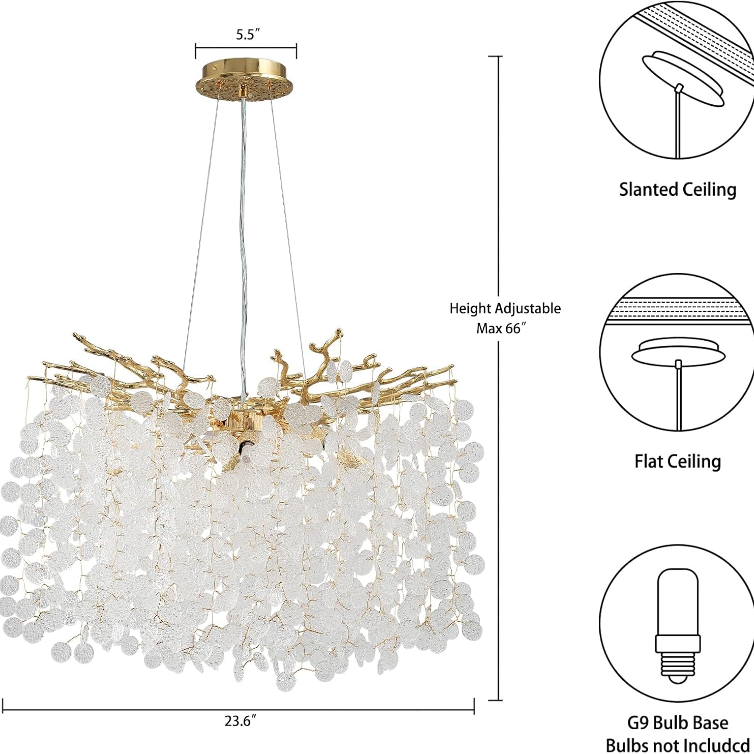 YUYI Gold Modern Tree Branch Crystal Chandelier 23.6" Round