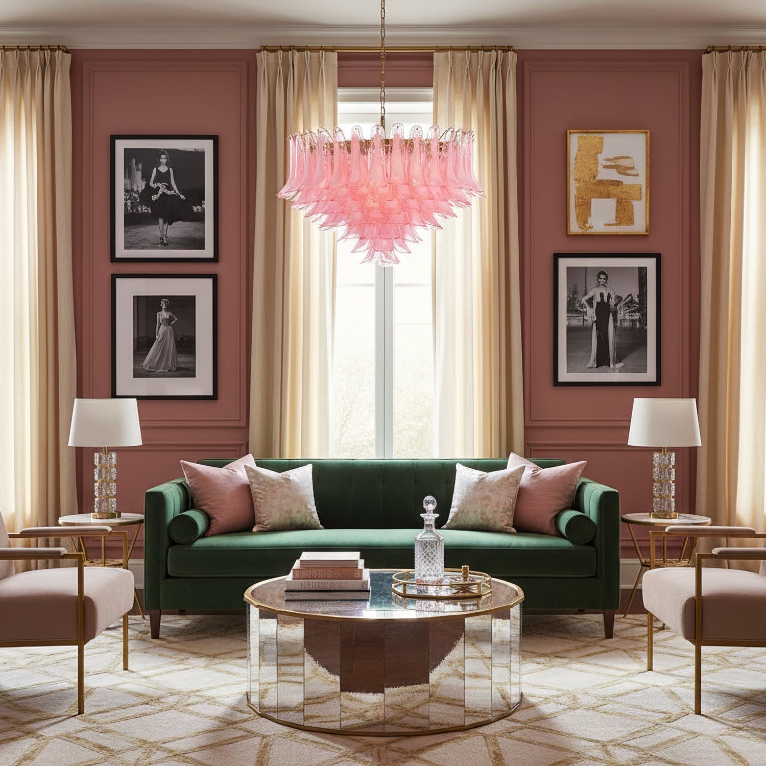 Gold & Pink Barcelona Murano Chandelier with 16 E14 Bulbs-Blushlighting-Blushlighting