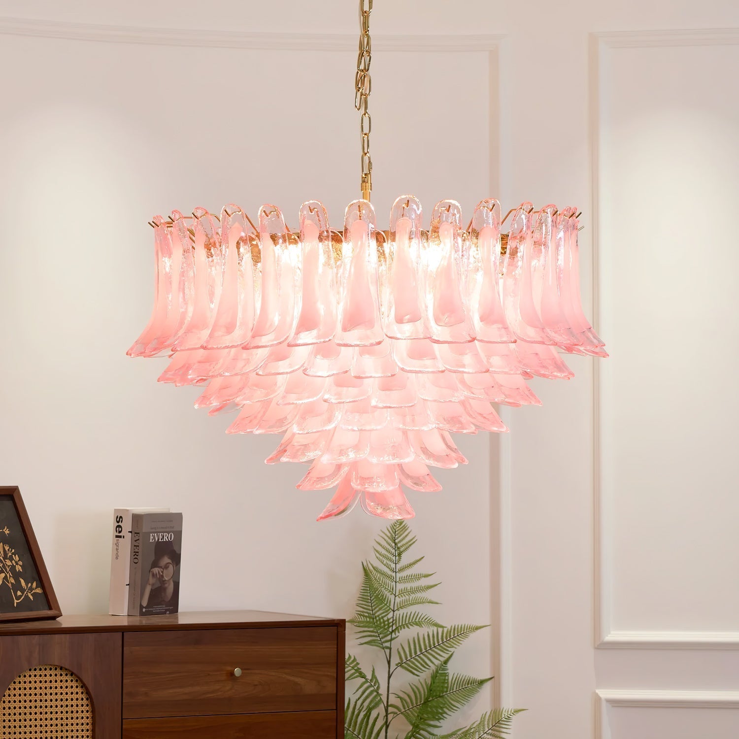 Gold & Pink Barcelona Murano Chandelier with 16 E14 Bulbs-Blushlighting-Blushlighting
