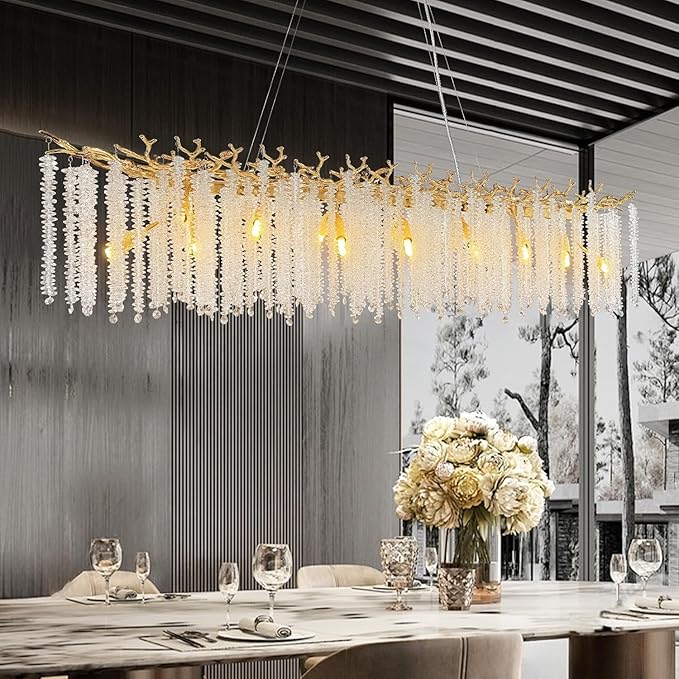 Gold Tree Branch Crystal Chandelier 47.2" Rectangular - GoldRectangle - 47.2"Blushlighting