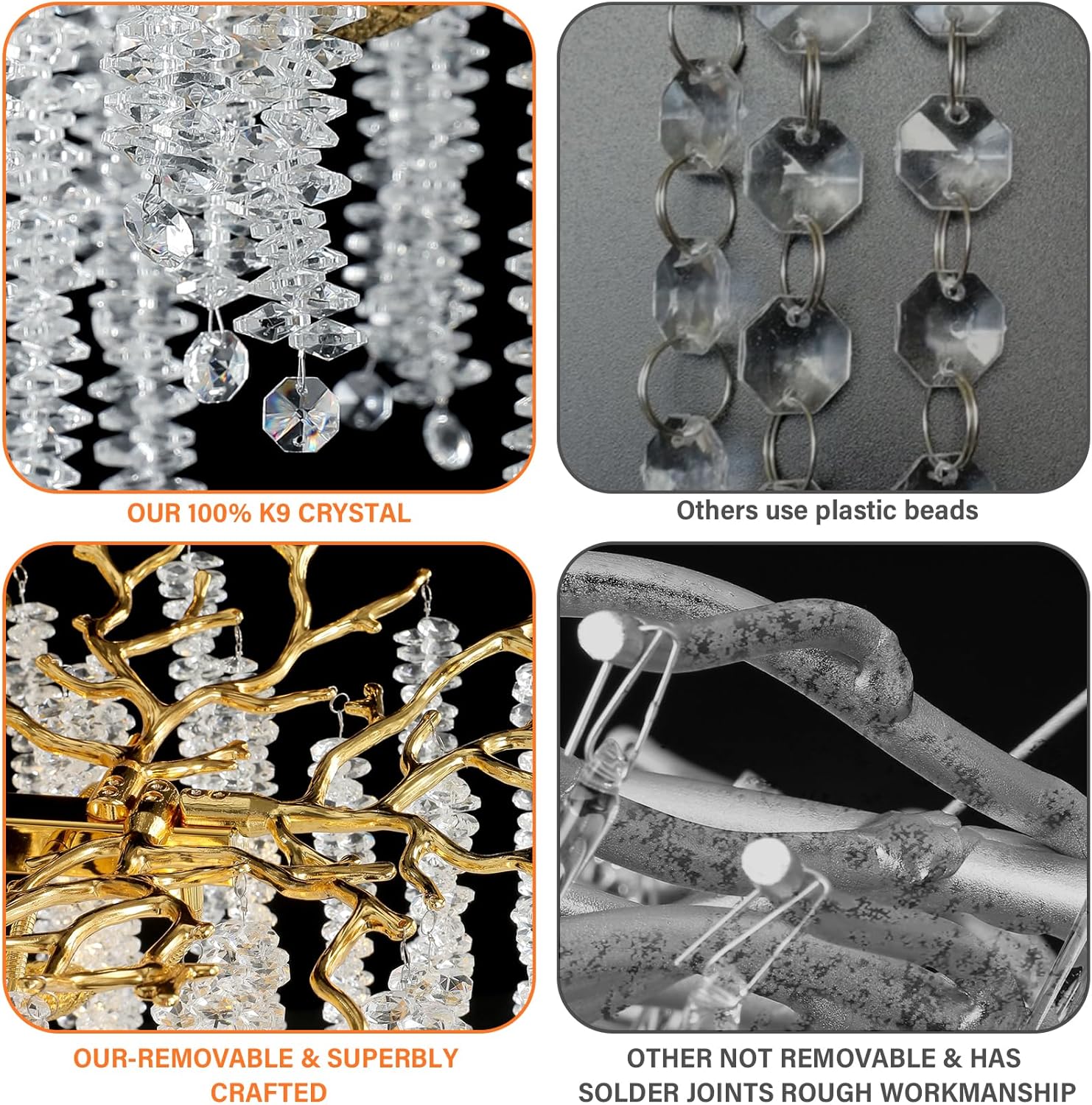 Gold Tree Branch Crystal Chandelier 47.2" Rectangular - GoldRectangle - 47.2"Blushlighting