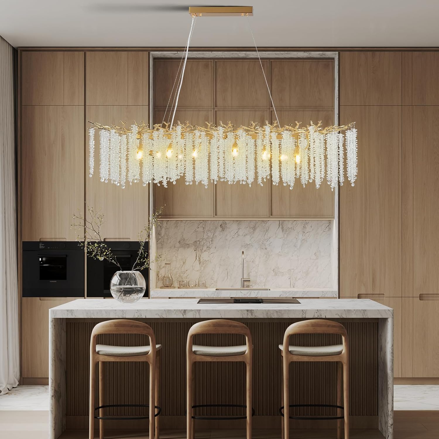 Gold Tree Branch Crystal Chandelier 47.2" Rectangular - GoldRectangle - 47.2"Blushlighting